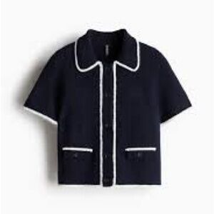H and M Navy Short Sleeve Jacket with White Trim